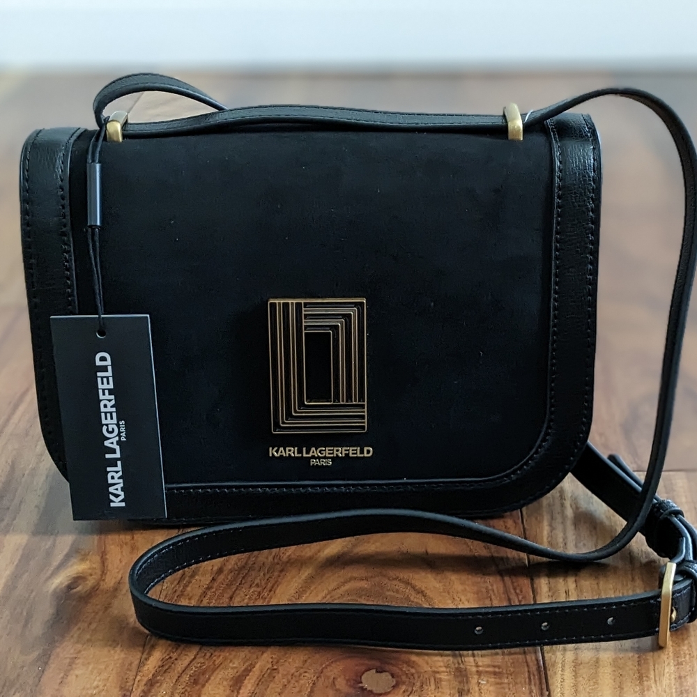 Karl Lagerfeld Paris Simone Logo Leather  / Suede Crossbody Bag + Dust Bag Nwt❤